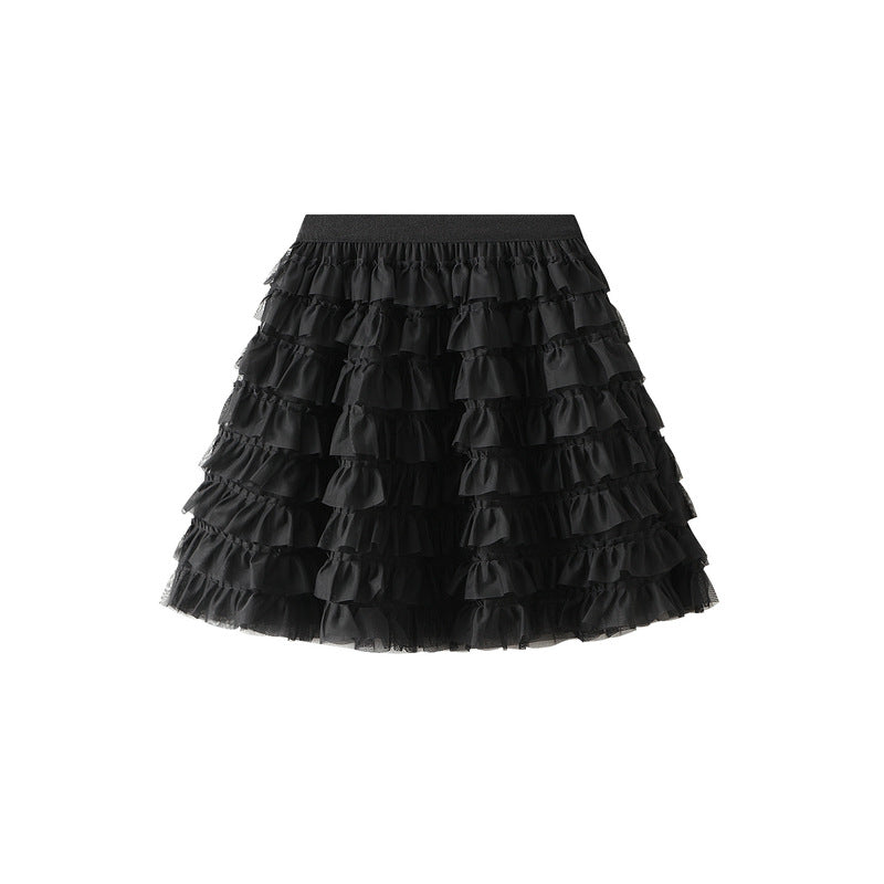 Ruffle Volume Multitier Skirt - BLACK