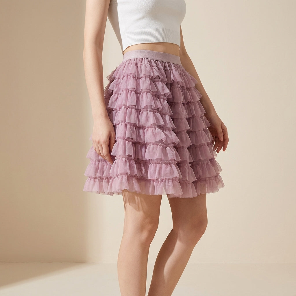 Ruffle Volume Multitier Skirt - PINK