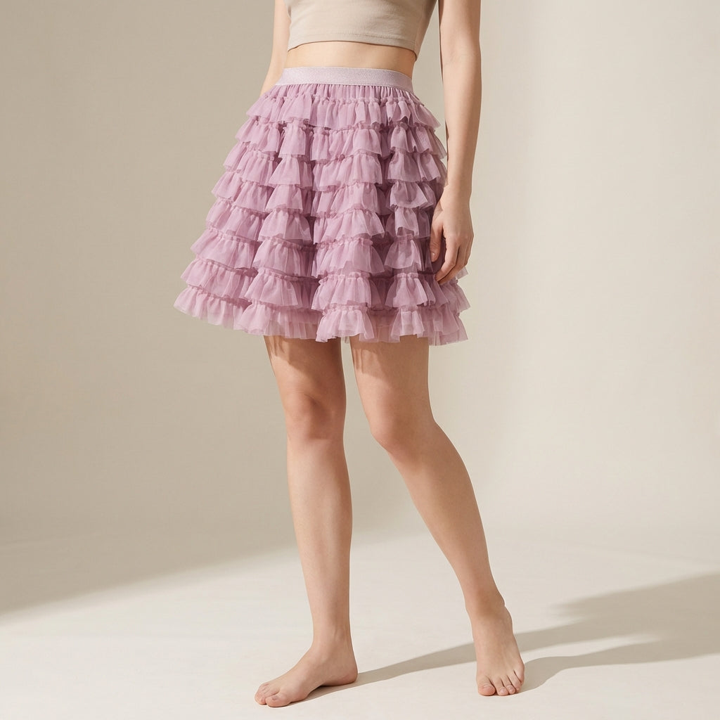 Ruffle Volume Multitier Skirt - PINK