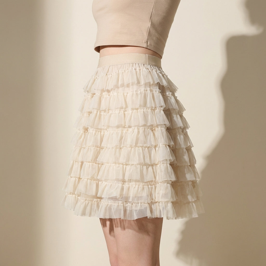 Ruffle Volume Multitier Skirt - APRICOT