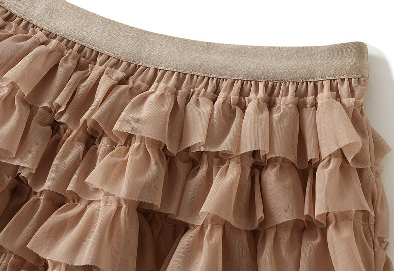 Ruffle Volume Multitier Skirt - KHAKI