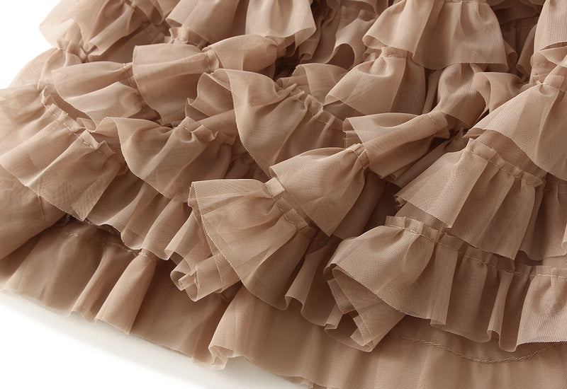 Ruffle Volume Multitier Skirt - KHAKI