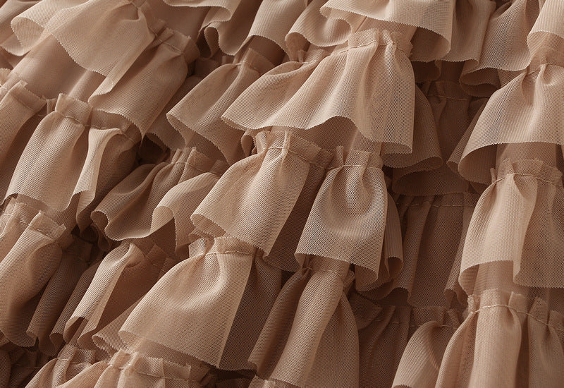 Ruffle Volume Multitier Skirt - KHAKI