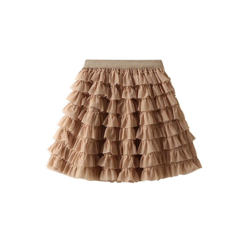 Ruffle Volume Multitier Skirt - KHAKI