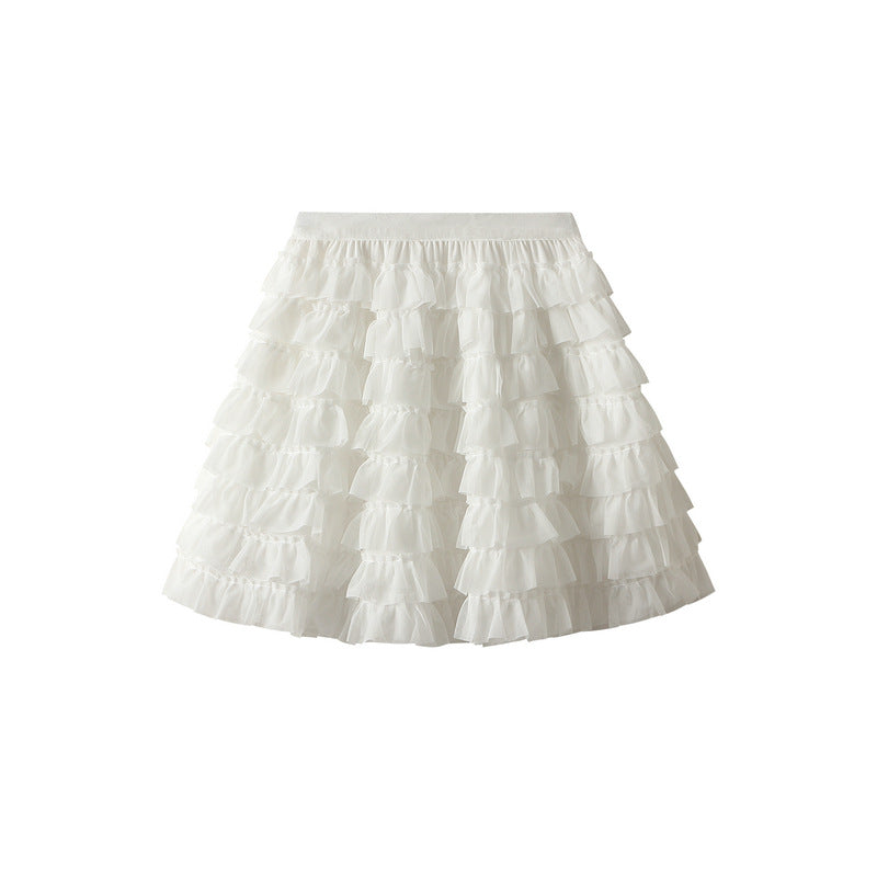 Ruffle Volume Multitier Skirt - WHITE