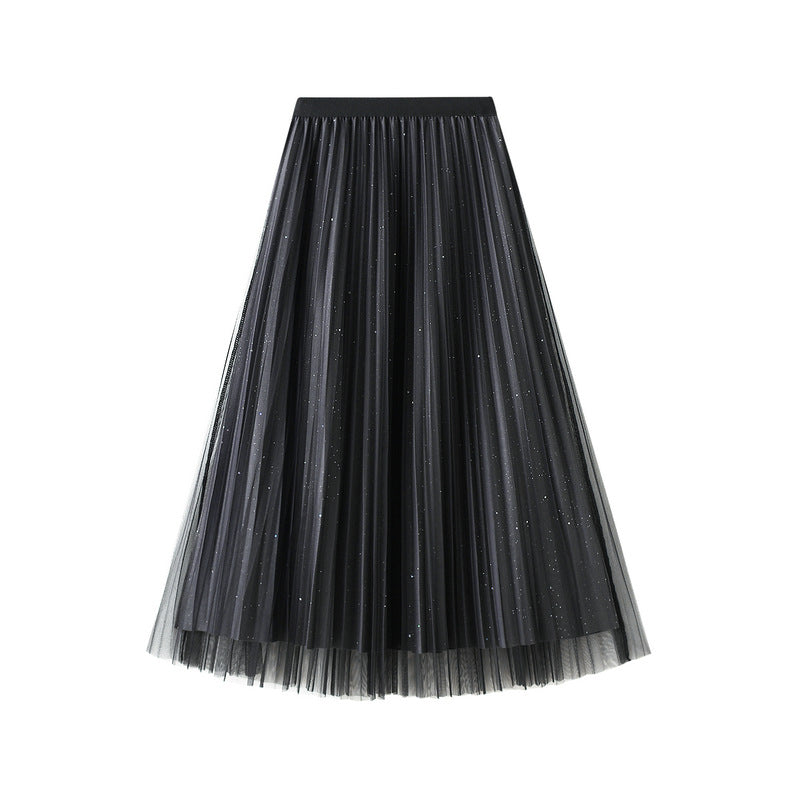 Pleated Tulle Reversible Skirt - GREY