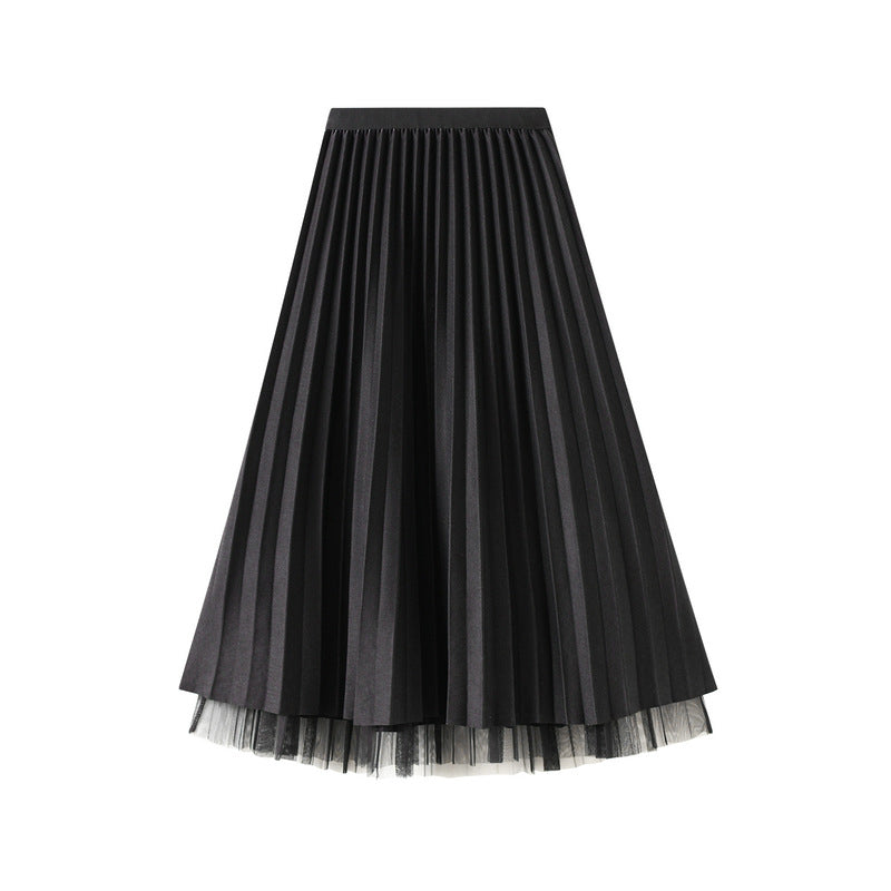 Pleated Tulle Reversible Skirt - BLACK