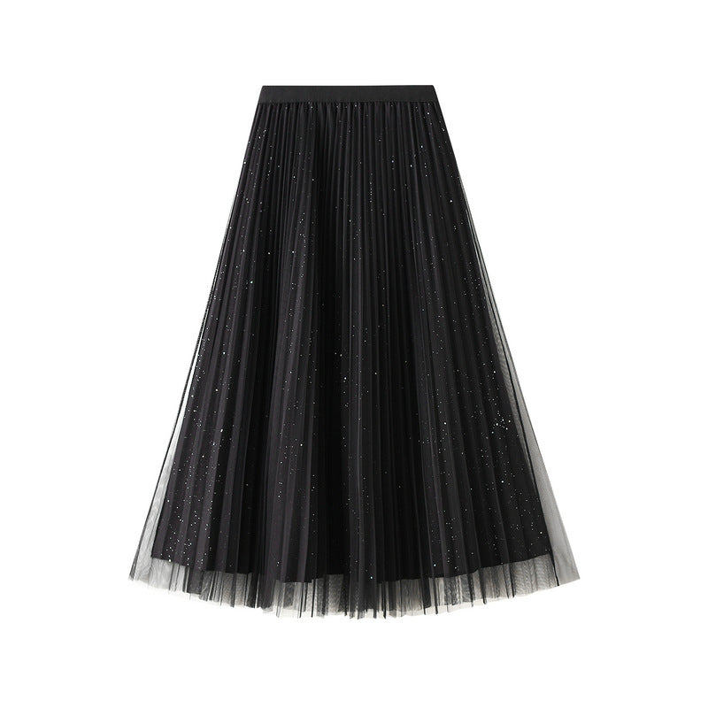 Pleated Tulle Reversible Skirt - BLACK