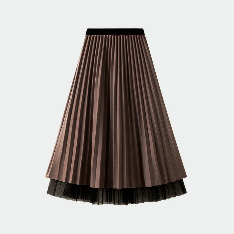 Pleated Tulle Reversible Skirt - DARKCOFFEE