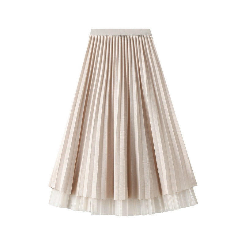 Pleated Tulle Reversible Skirt - APRICOT