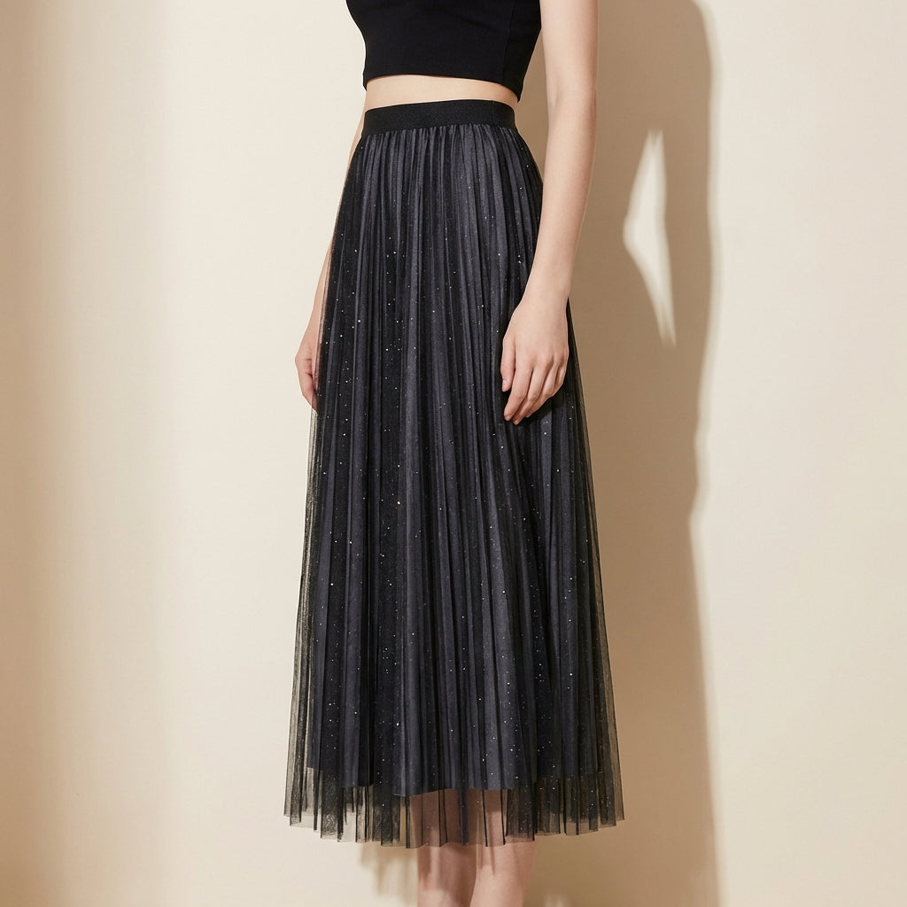 Pleated Tulle Reversible Skirt - GREY