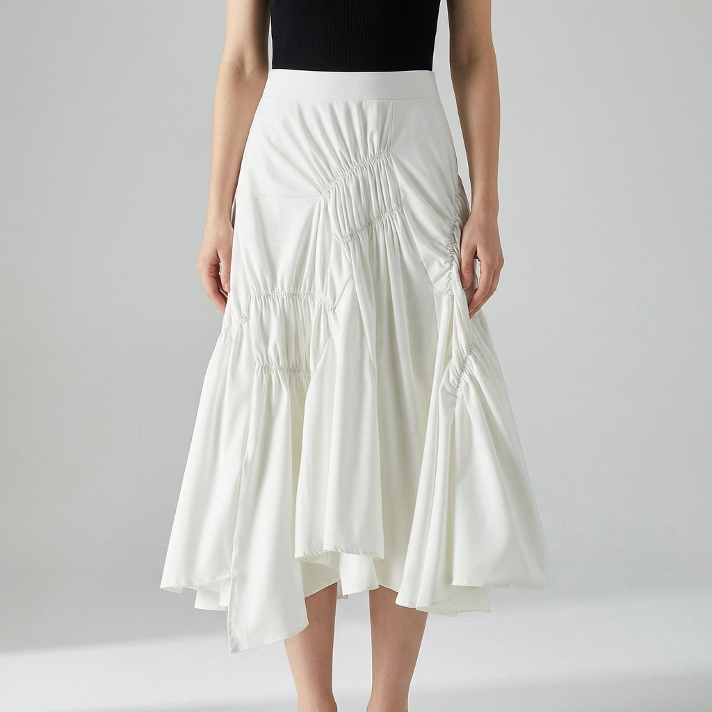 Asymmetric Ruched Skirt - WHITE