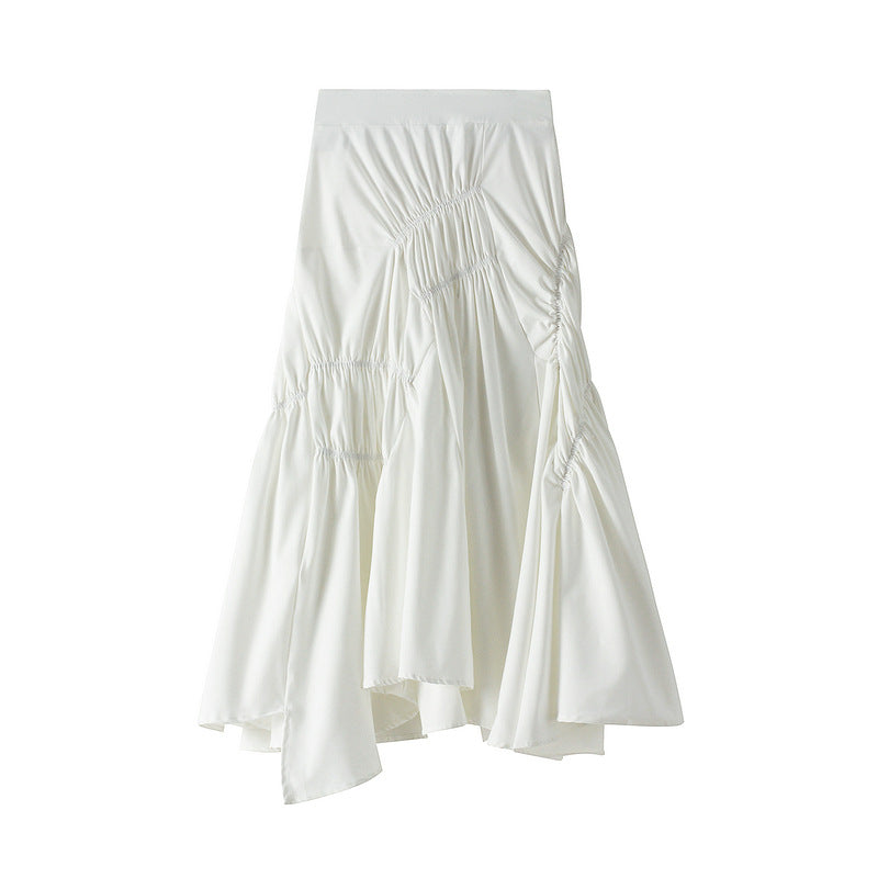 Asymmetric Ruched Skirt - WHITE