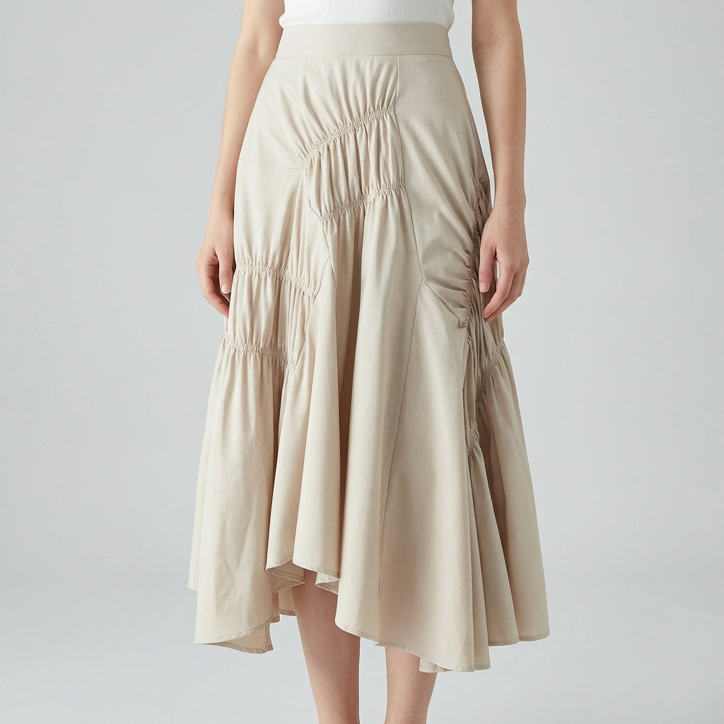 Asymmetric Ruched Skirt - BLACK