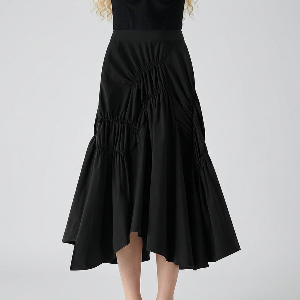 Asymmetric Ruched Skirt - APRICOT