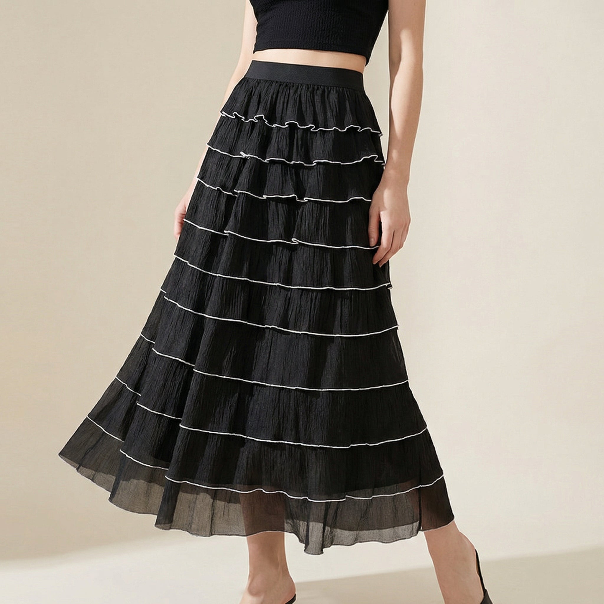 Shadow Line Layered Skirt - BLACK