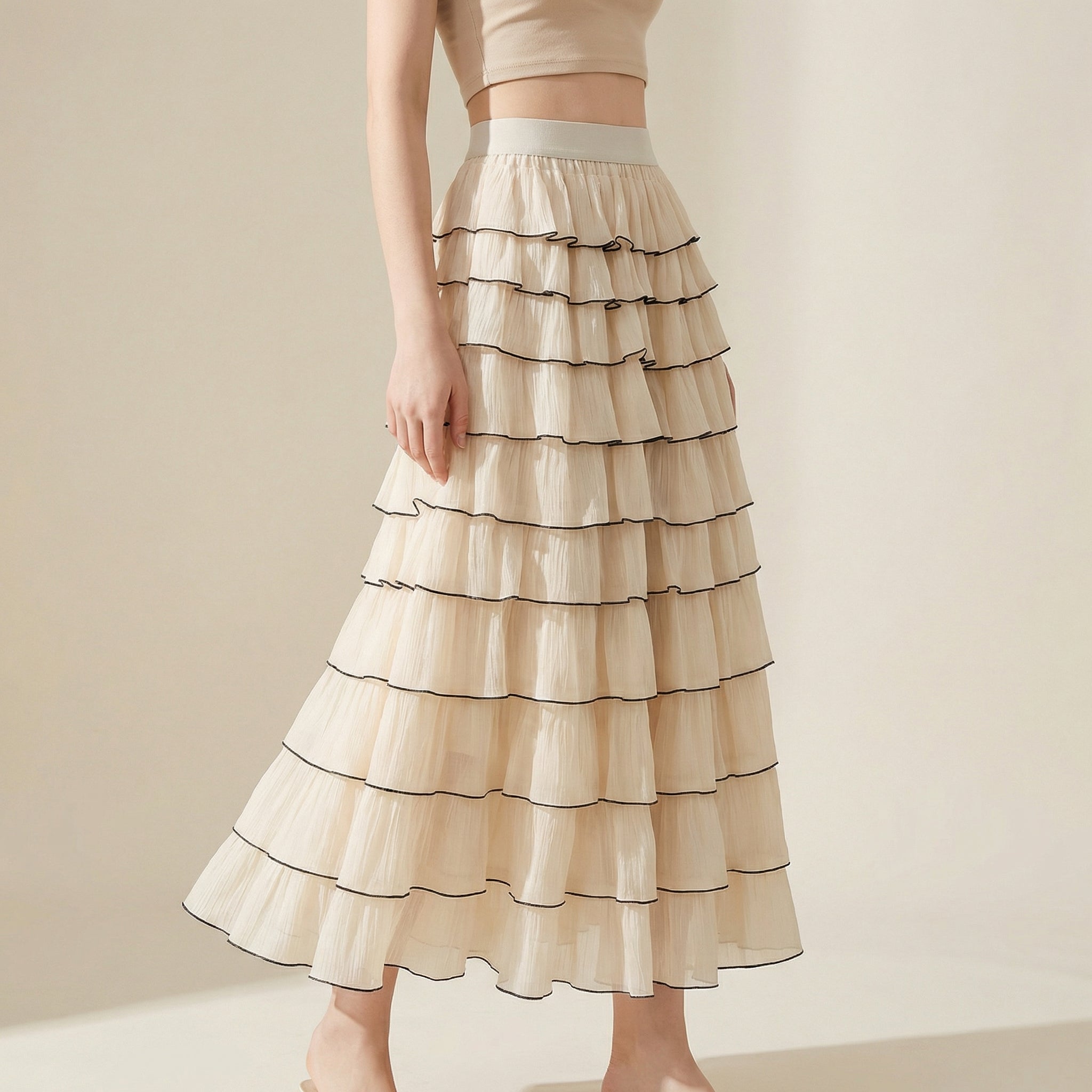 Shadow Line Layered Skirt - APRICOT