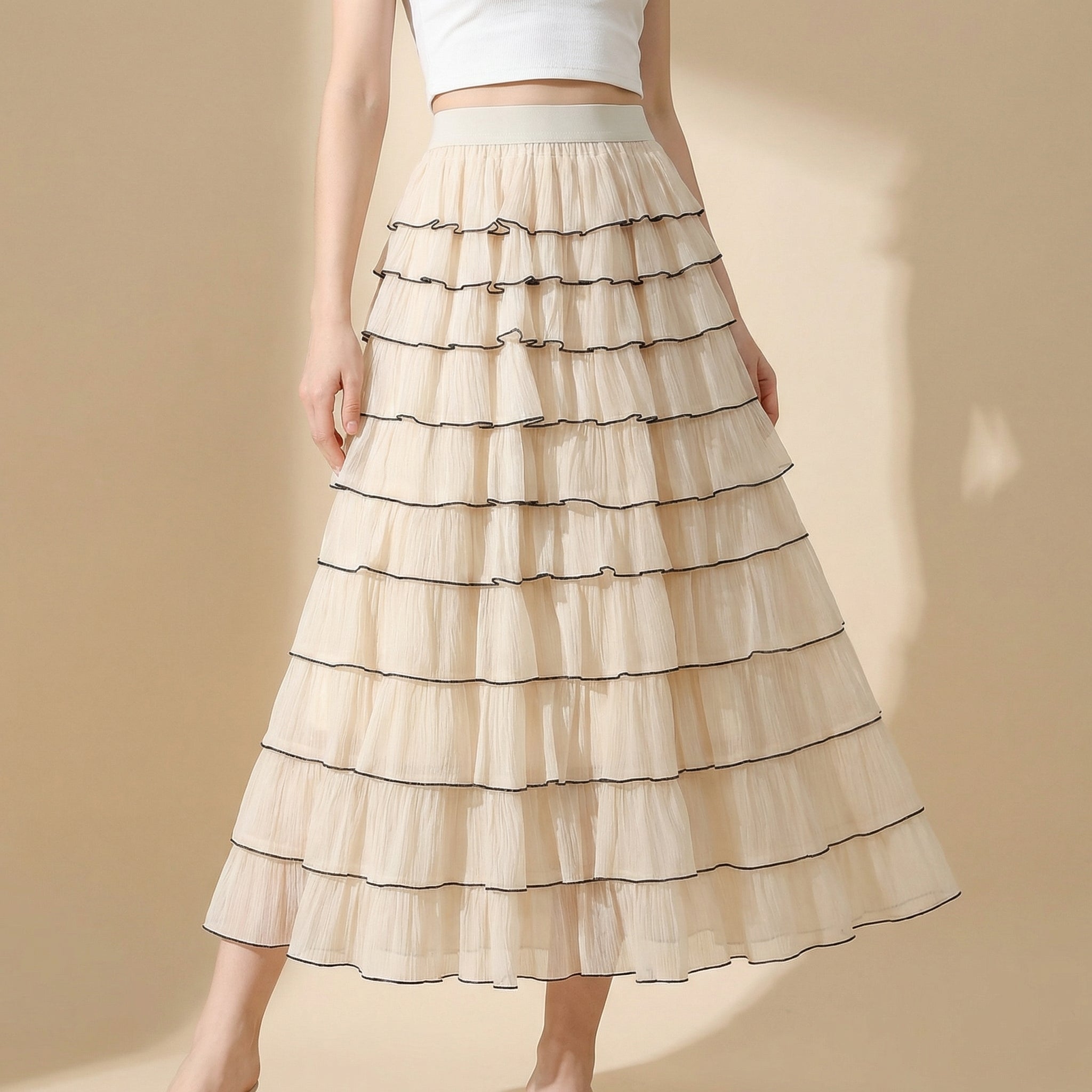 Shadow Line Layered Skirt - APRICOT