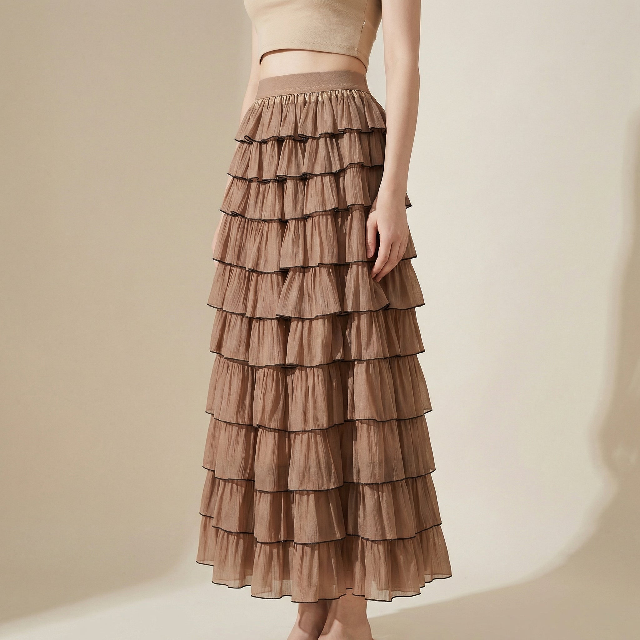 Shadow Line Layered Skirt - KHAKI