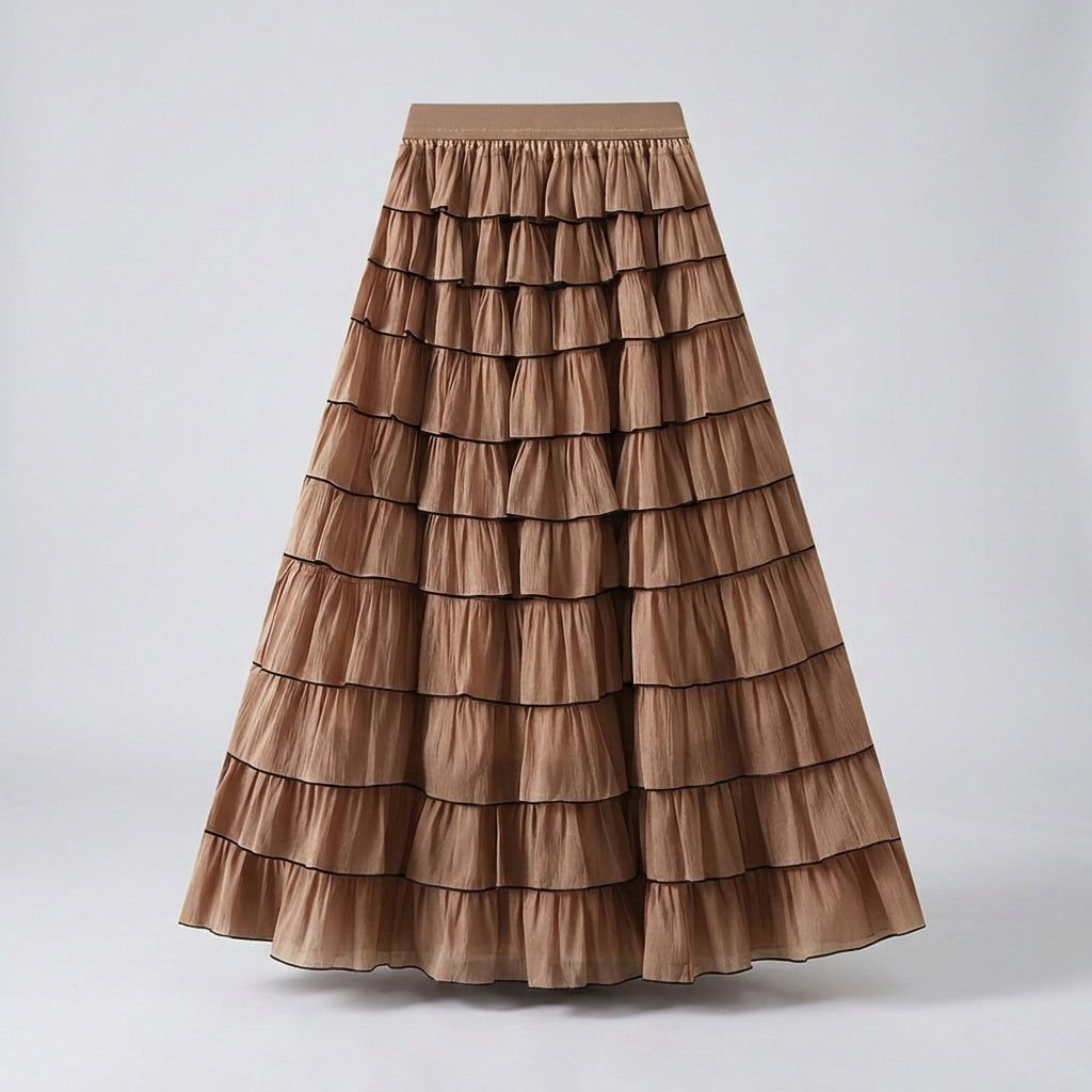 Shadow Line Layered Skirt - KHAKI