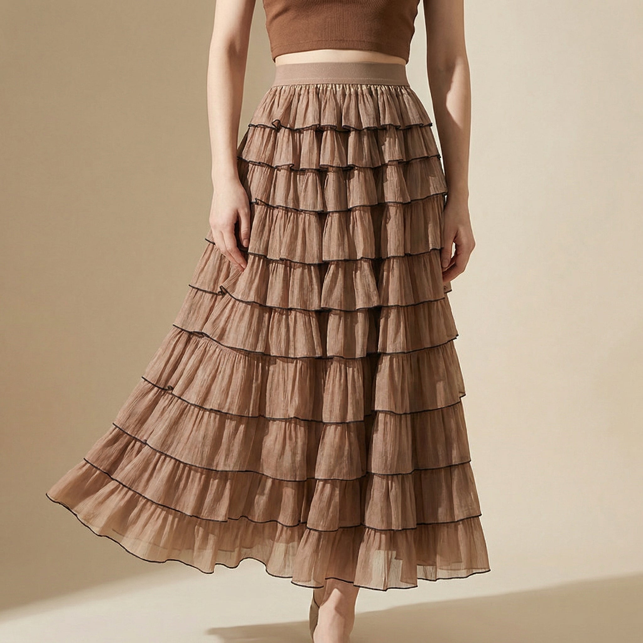 Shadow Line Layered Skirt - KHAKI
