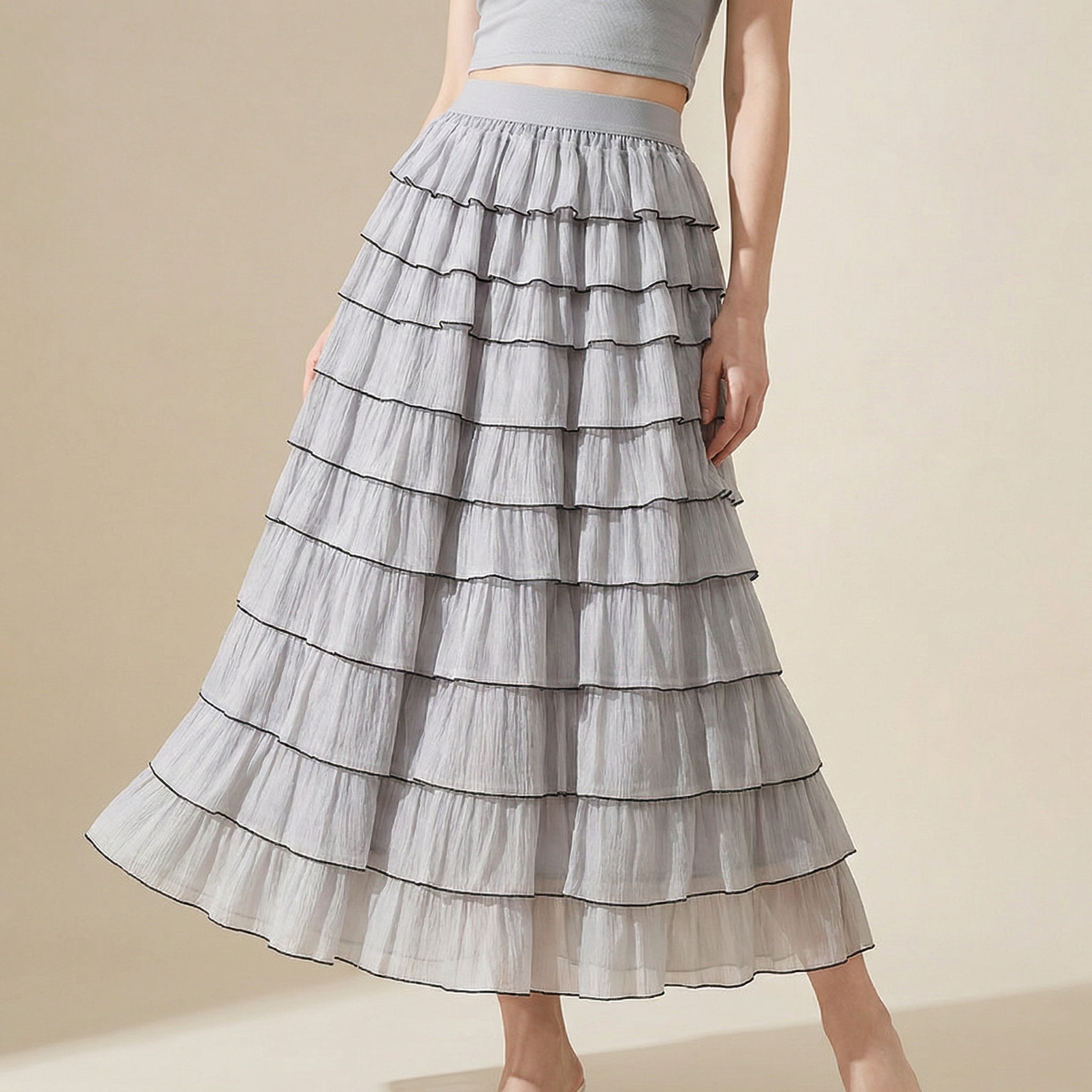 Shadow Line Layered Skirt - GREY