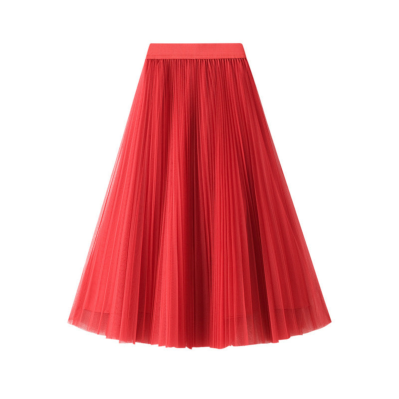 Sheer Layered Flare Skirt - RED