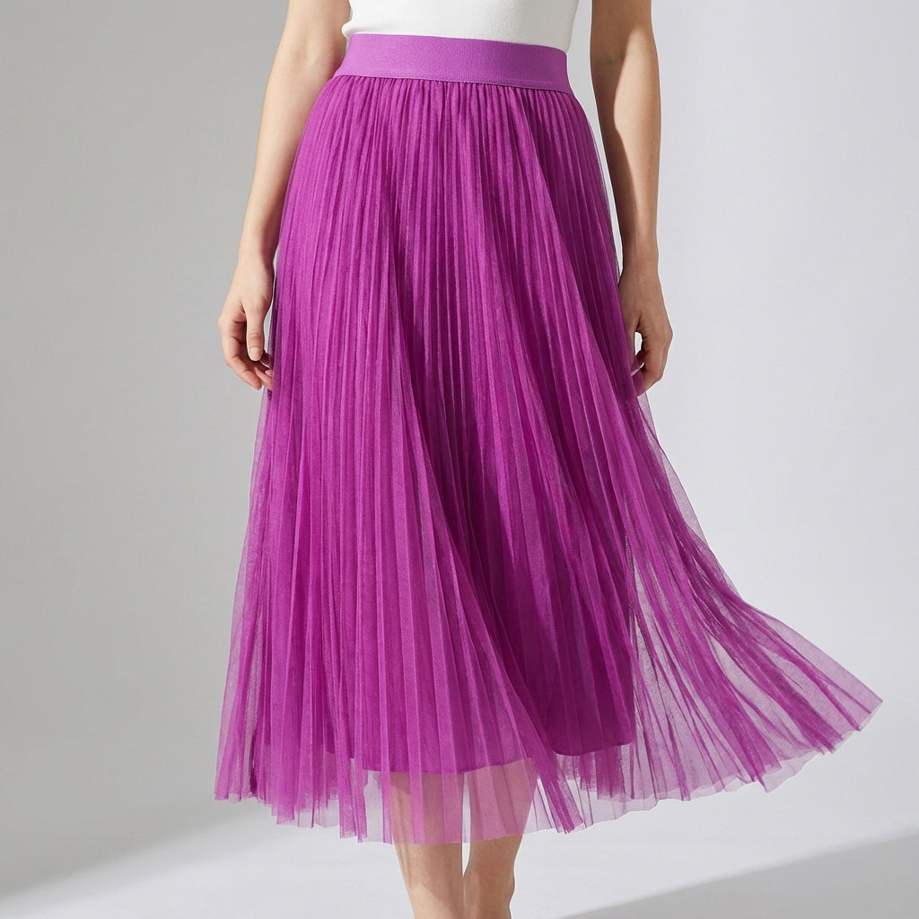 Sheer Layered Flare Skirt - PURPLE