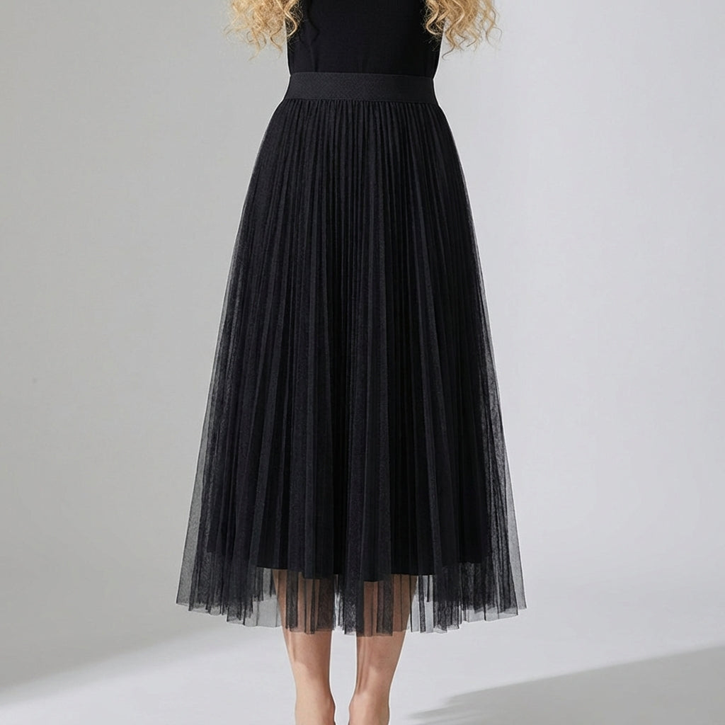 Sheer Layered Flare Skirt - BLACK