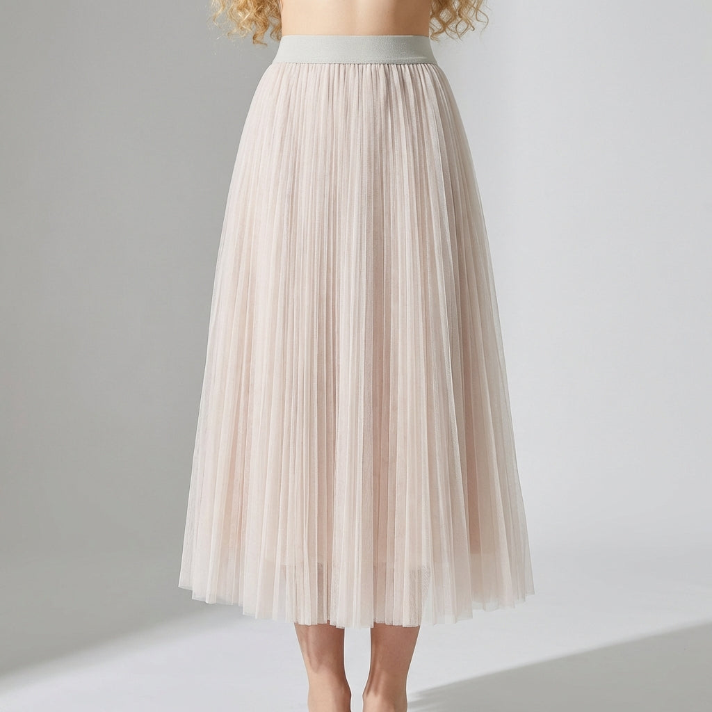 Sheer Layered Flare Skirt - APRICOT