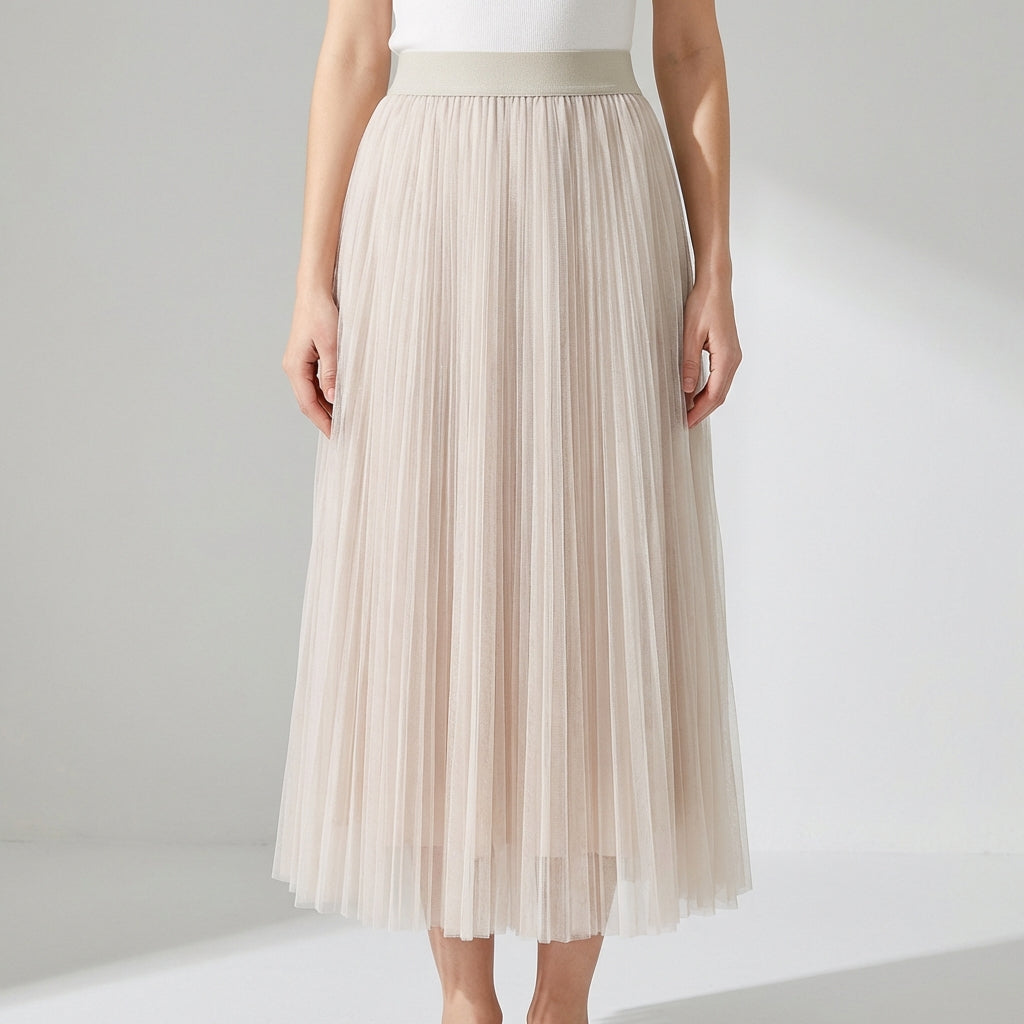Sheer Layered Flare Skirt - APRICOT