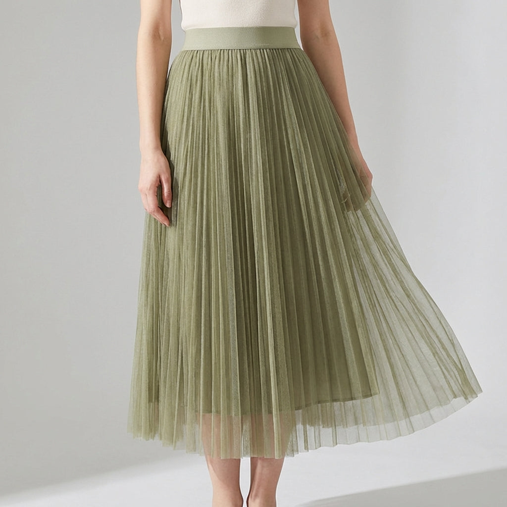 Sheer Layered Flare Skirt - LIGHTGREEN