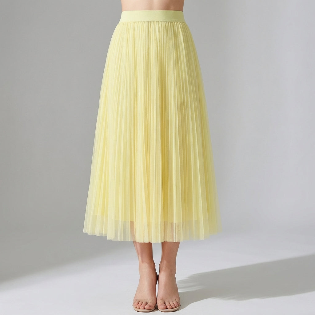 Sheer Layered Flare Skirt - YELLOW