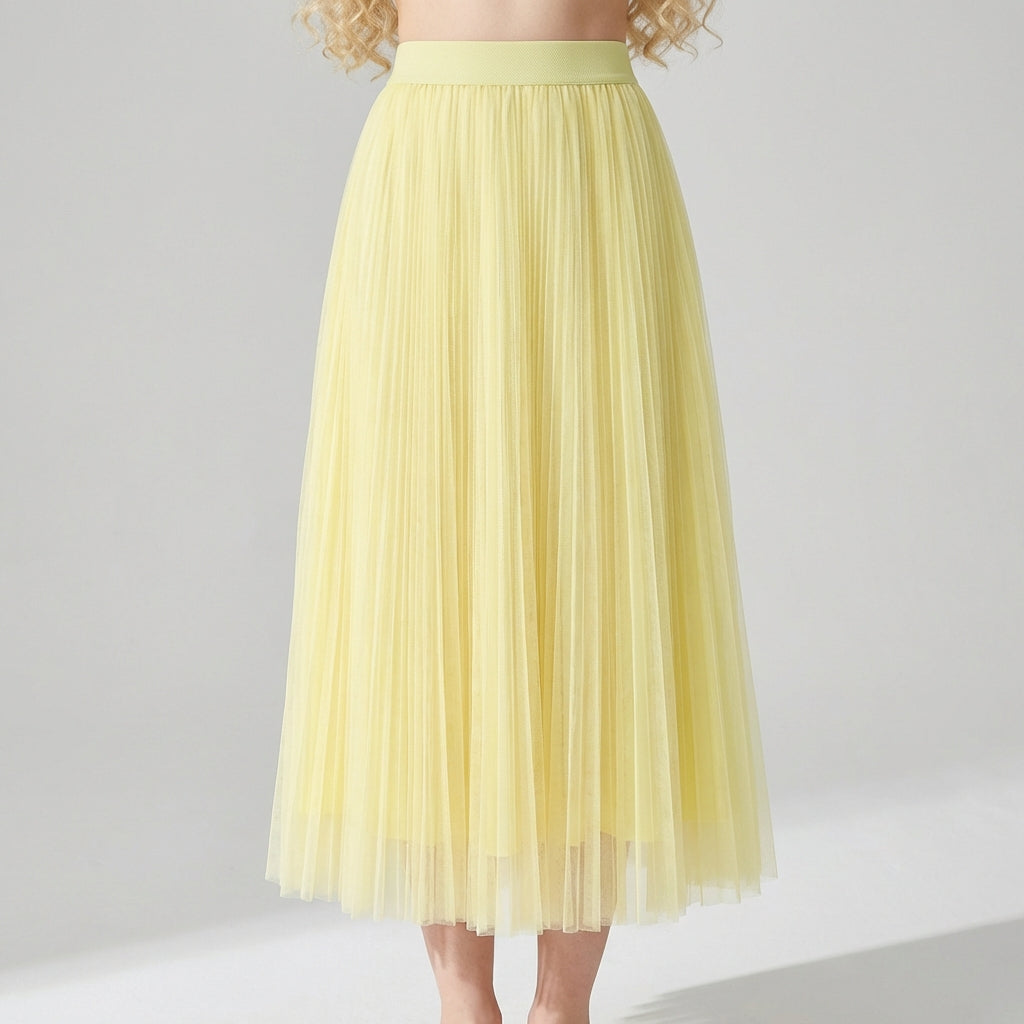 Sheer Layered Flare Skirt - YELLOW