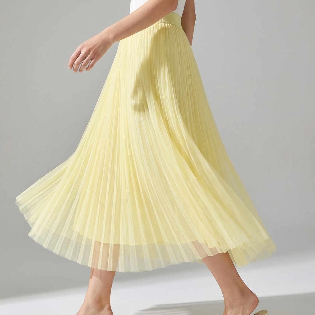 Sheer Layered Flare Skirt - YELLOW