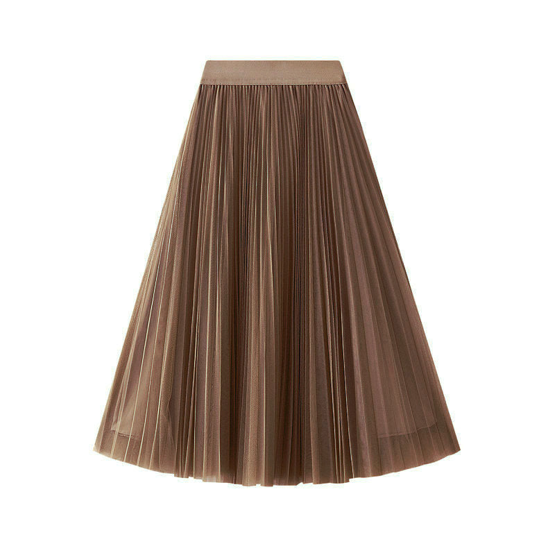 Sheer Layered Flare Skirt - KHAKI