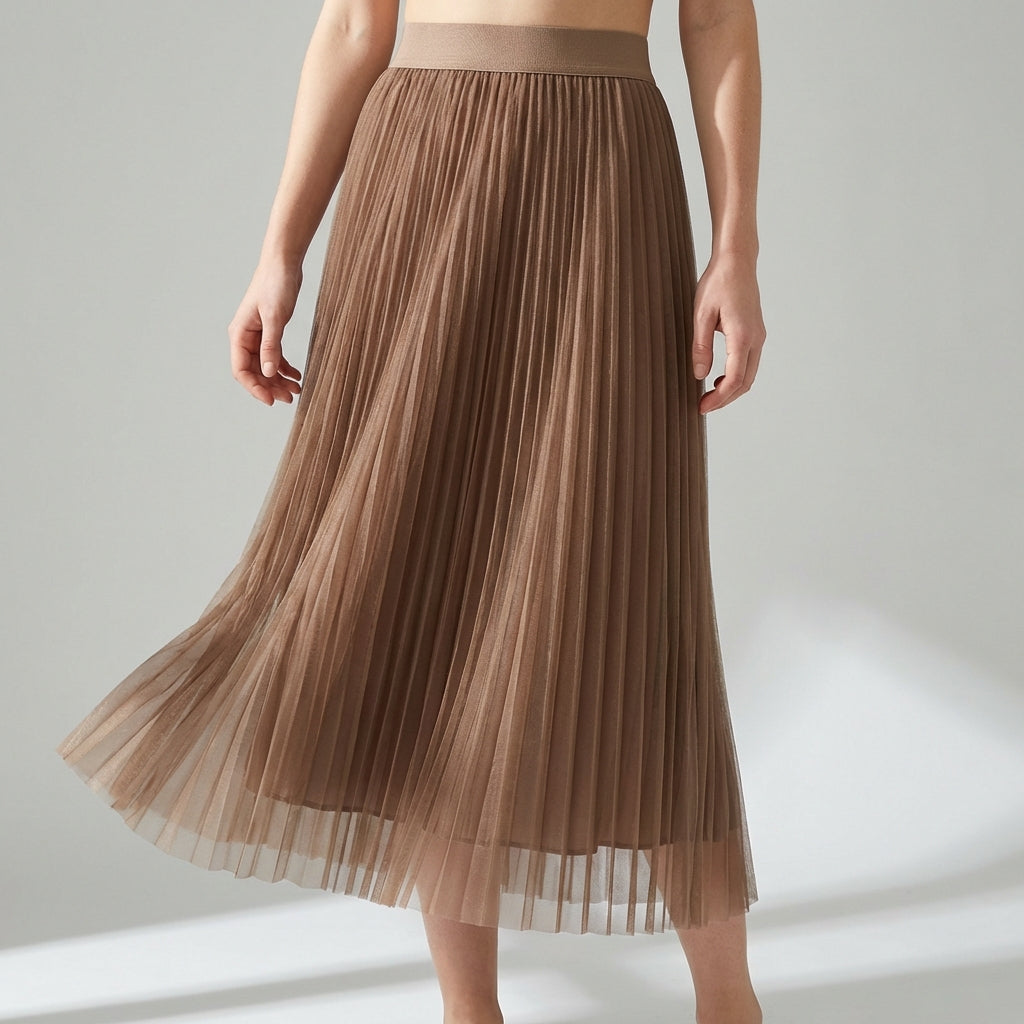 Sheer Layered Flare Skirt - KHAKI