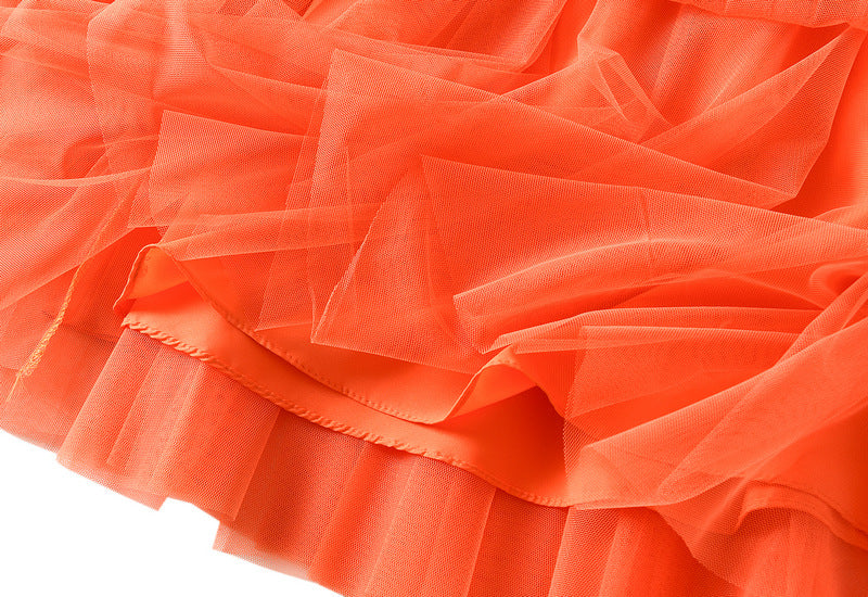 Sheer Layered Flare Skirt - ORANGE