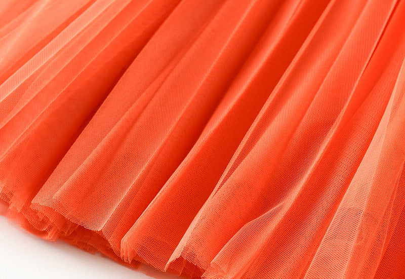 Sheer Layered Flare Skirt - ORANGE