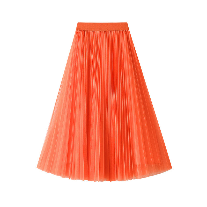 Sheer Layered Flare Skirt - ORANGE