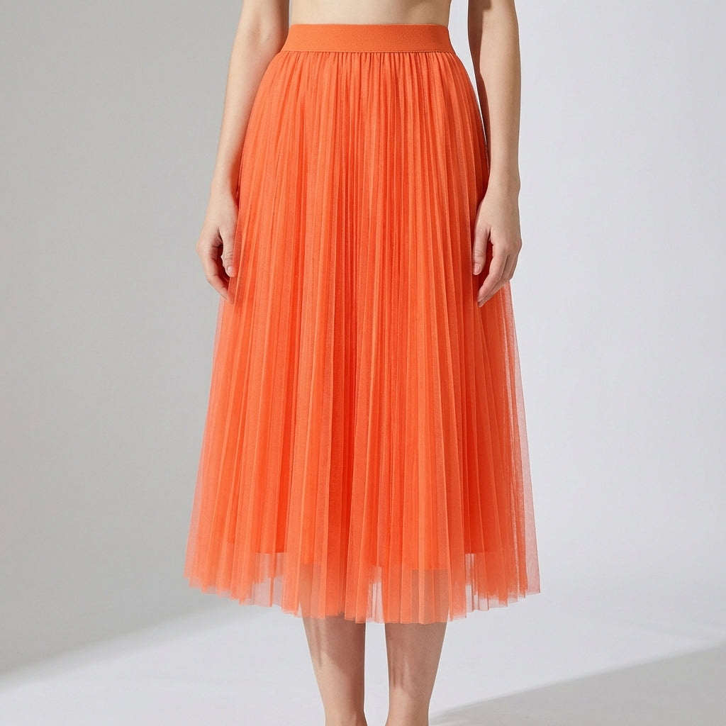 Sheer Layered Flare Skirt - ORANGE