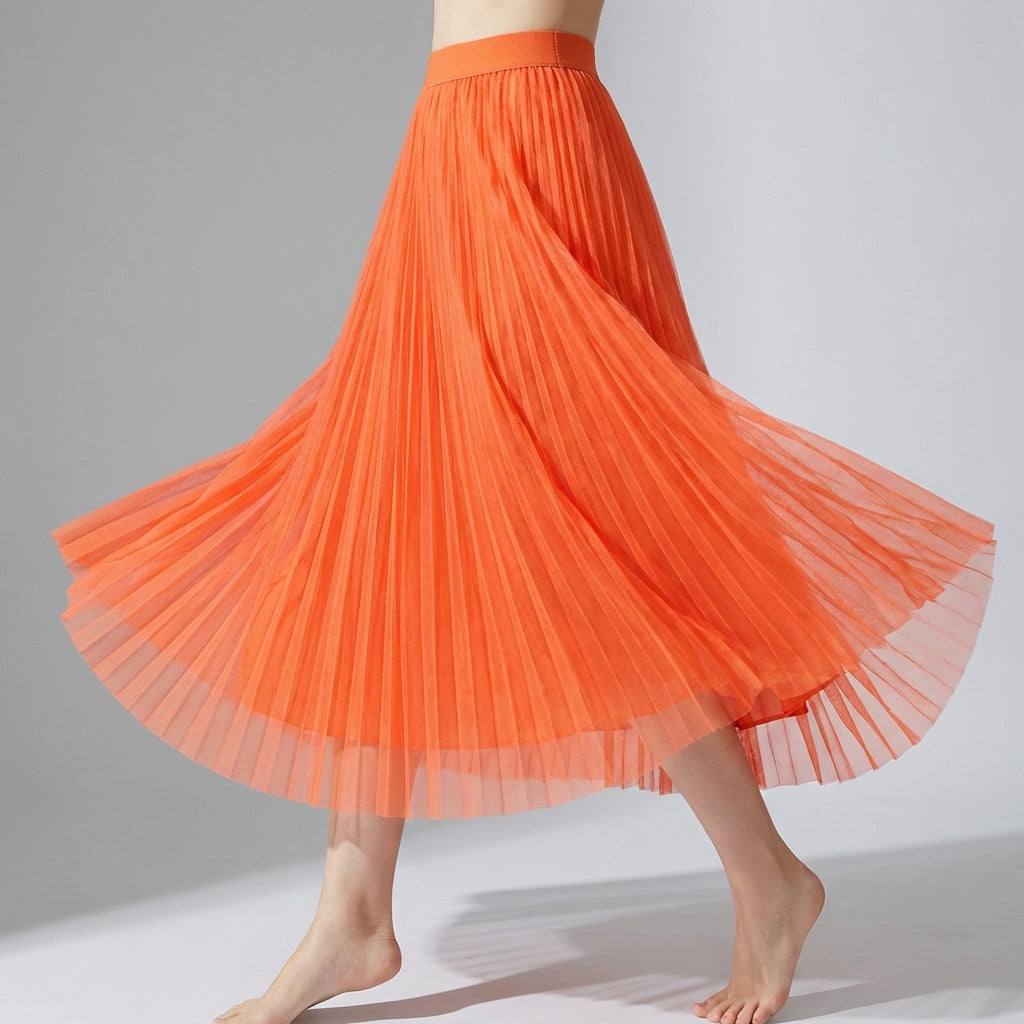 Sheer Layered Flare Skirt - ORANGE