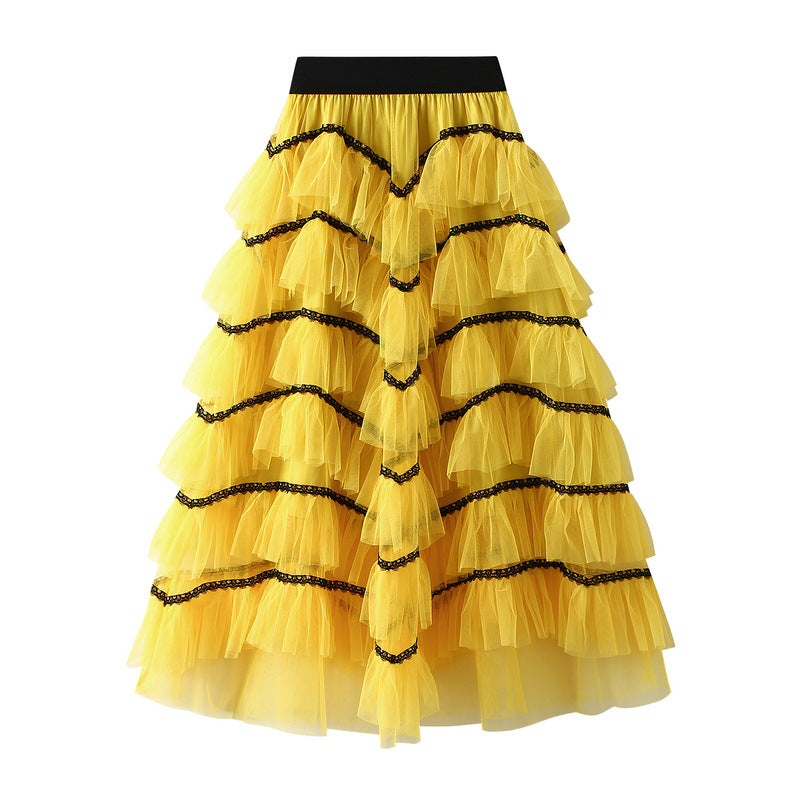 Tiered Net Skirt with Contrast Edge in Sun-kissed Yellow