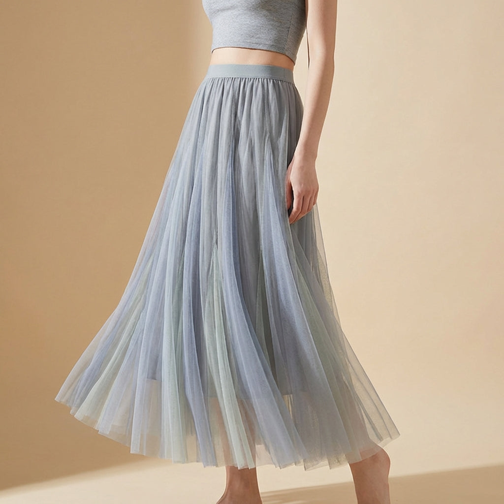 Soft Symphony Double Layer Tulle Skirt in Blue