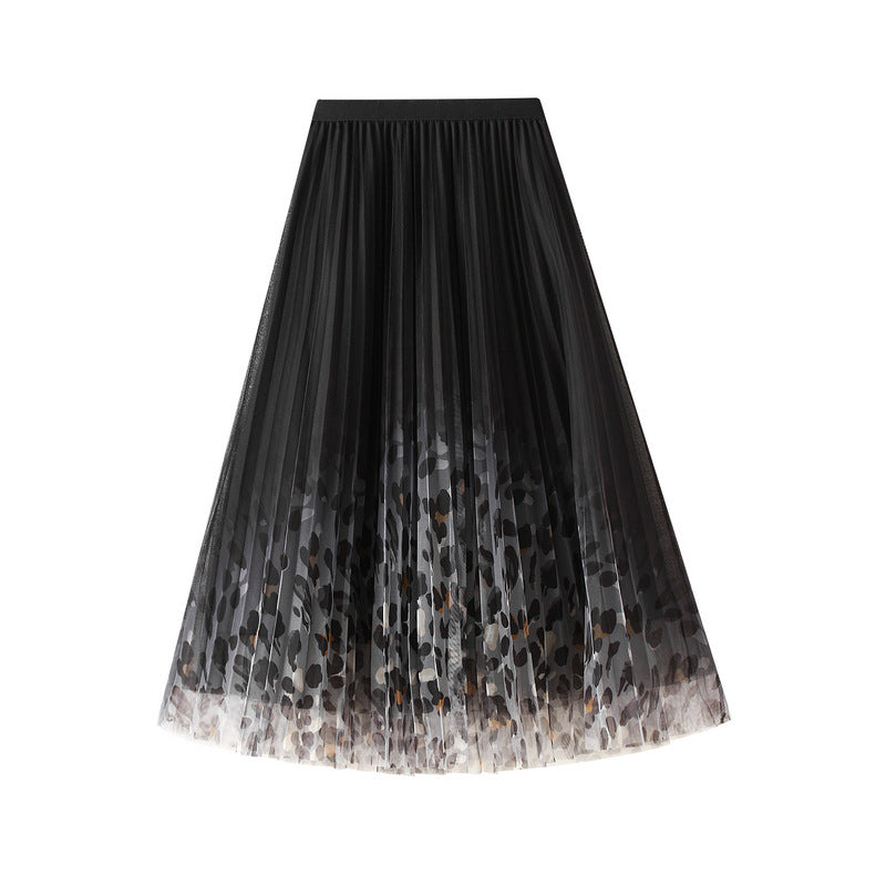 Gradient Printed Double Layer Tulle Skirt in Black