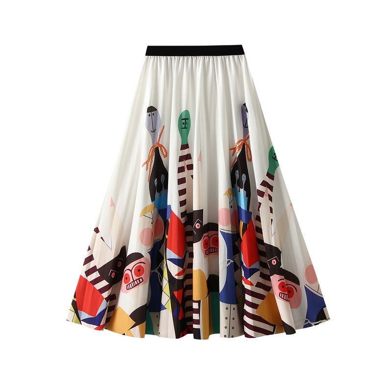 Printed Cartoon Satin Chiffon Skirt