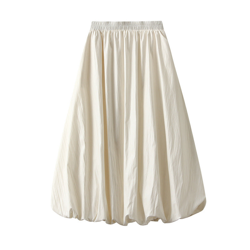 Japanese Bubble Hem PU Leather Skirt with Pocket in Apricot