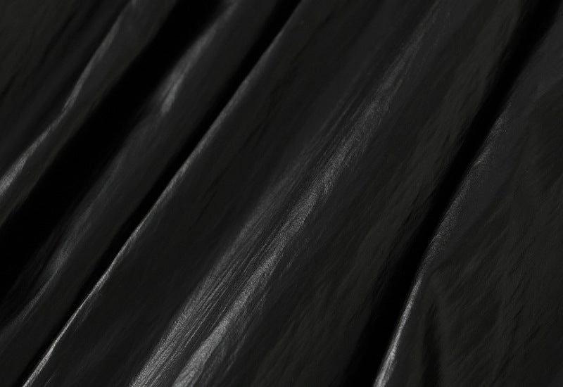 Japanese Bubble Hem PU Leather Skirt with Pocket in Black