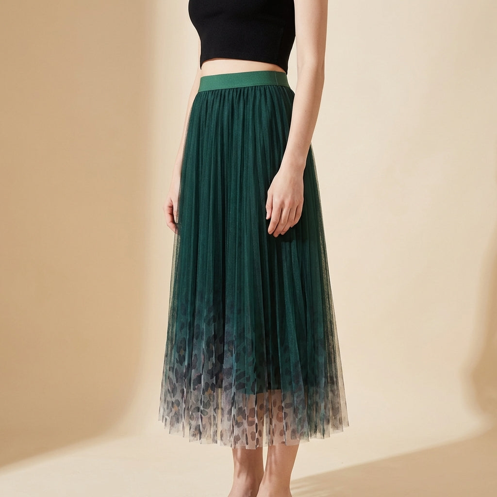 Gradient Printed Double Layer Tulle Skirt in Green – MERZI