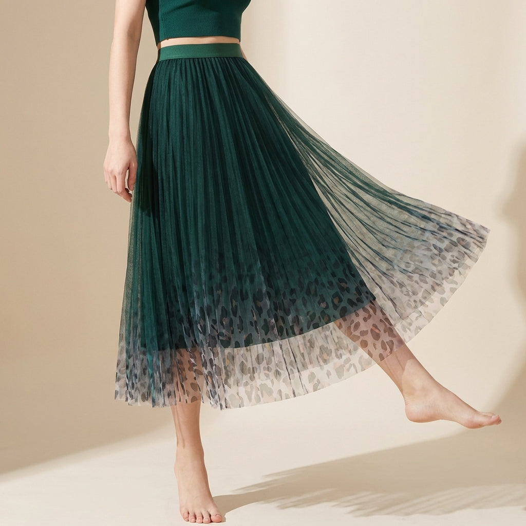Gradient Printed Double Layer Tulle Skirt in Green – MERZI